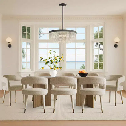 Lot de 8 chaises de salle à manger capitonnées en chenille avec accoudoirs, chaises modernes en tissu avec pieds en métal pour salle à manger ou cuisine - Panipeachy