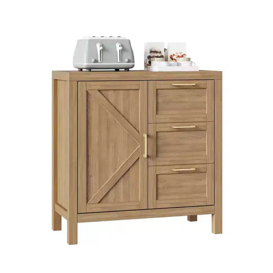 Buffet Cabinet with Storage, Wooden Storage Cabinet with 3 Drawers, with Strong Wood Feet, Adjustable Shelf, Sideboard for Living Roomindoor