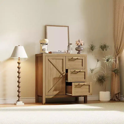 Meuble de Buffet avec Rangement, Meuble de Rangement en Bois avec 3 Tiroirs, avec Pieds en Bois Solides, Étagère Réglable, Buffet pour Salon Intérieur