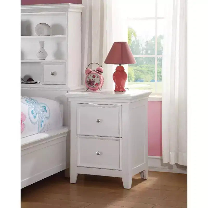 Royal Hampton Style Wood and Metal Nightstand with 2 Drawers, White