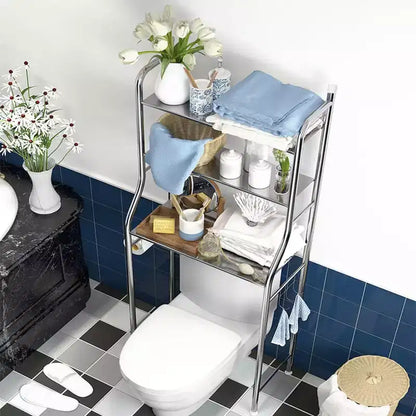 Étagère de rangement au-dessus des toilettes, organisateur de toilettes à 3 niveaux, étagère de salle de bain peu encombrante en métal avec porte-papier et crochets, organisateur de support de salle de bain
