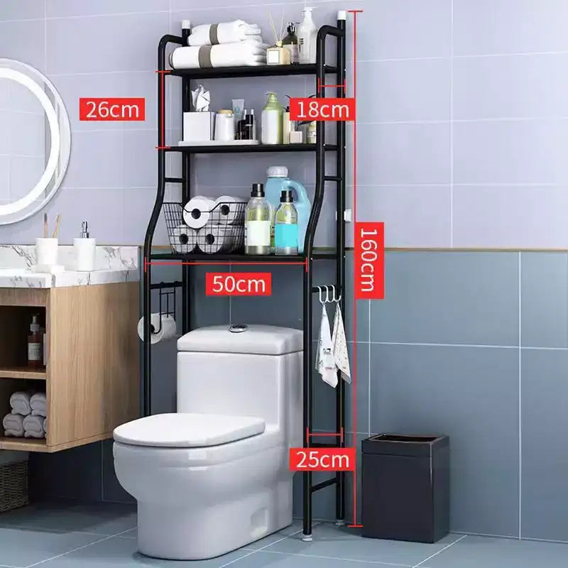 Étagère de rangement au-dessus des toilettes, organisateur de toilettes à 3 niveaux, étagère de salle de bain peu encombrante en métal avec porte-papier et crochets, organisateur de support de salle de bain