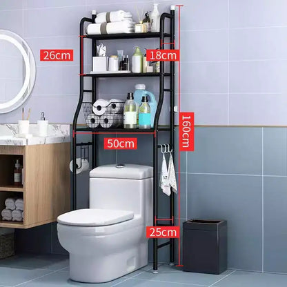 Étagère de rangement au-dessus des toilettes, organisateur de toilettes à 3 niveaux, étagère de salle de bain peu encombrante en métal avec porte-papier et crochets, organisateur de support de salle de bain