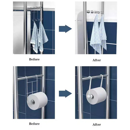Étagère de rangement au-dessus des toilettes, organisateur de toilettes à 3 niveaux, étagère de salle de bain peu encombrante en métal avec porte-papier et crochets, organisateur de support de salle de bain