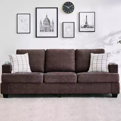 Garvee 89 Canapé moderne pour salon, canapé 3 places confortable avec assise profonde, canapé en chenille avec porte-gobelets et poches de rangement latérales