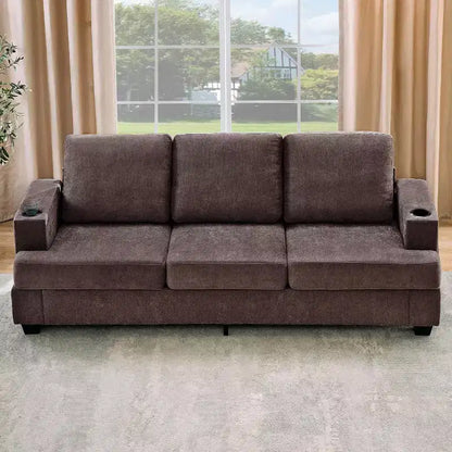 Garvee 89 Canapé moderne pour salon, canapé 3 places confortable avec assise profonde, canapé en chenille avec porte-gobelets et poches de rangement latérales