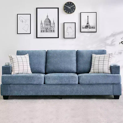 Garvee 89 Canapé moderne pour salon, canapé 3 places confortable avec assise profonde, canapé en chenille avec porte-gobelets et poches de rangement latérales