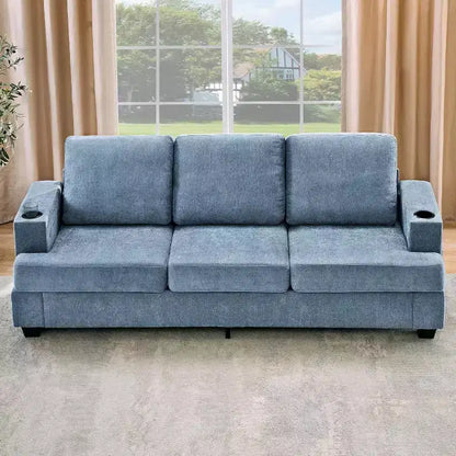 Garvee 89 Canapé moderne pour salon, canapé 3 places confortable avec assise profonde, canapé en chenille avec porte-gobelets et poches de rangement latérales