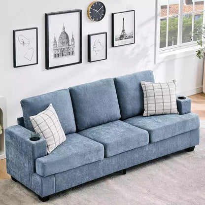 Garvee 89 Modern Sofa for Living Room, 3-Seater Comfy Couches with Deep Seat, Chenille Couch with Cup Holders and Side Storage Pockets