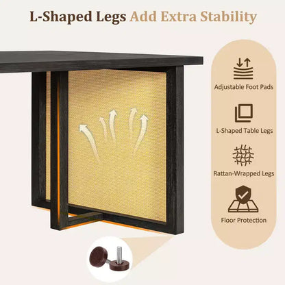Ensemble table à manger 7 pièces pour 6 personnes, table à manger rectangulaire de 152 cm avec chaises rembourrées, table de petit-déjeuner en rotin pour cuisine, salle à manger
