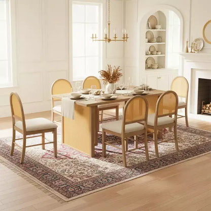 Ensemble table à manger 7 pièces pour 6 personnes, table à manger rectangulaire de 152 cm avec chaises rembourrées, table de petit-déjeuner en rotin pour cuisine, salle à manger