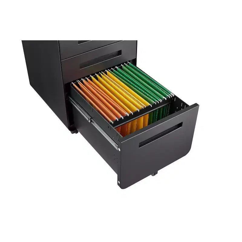 Classeur mobile à 3 tiroirs avec serrure, petit classeur avec 5 roulettes, design anti-basculement, classeur à roulettes entièrement assemblé