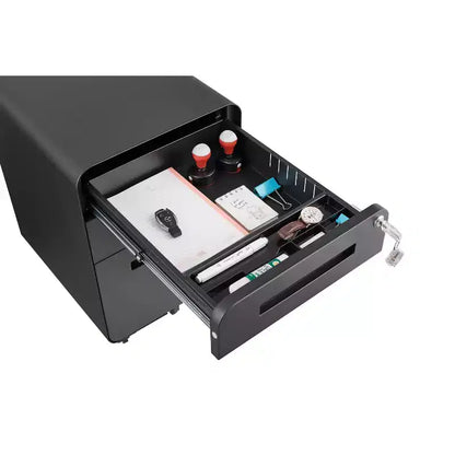 Classeur mobile à 3 tiroirs avec serrure, petit classeur avec 5 roulettes, design anti-basculement, classeur à roulettes entièrement assemblé