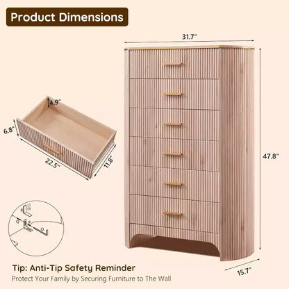 Commode cannelée pour chambre à coucher, commode de rangement avec poignées dorées, profil incurvé, organisateur de commodes de rangement en bois pour chambre à coucher, salon