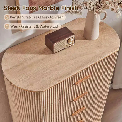 Commode cannelée pour chambre à coucher, commode de rangement avec poignées dorées, profil incurvé, organisateur de commodes de rangement en bois pour chambre à coucher, salon