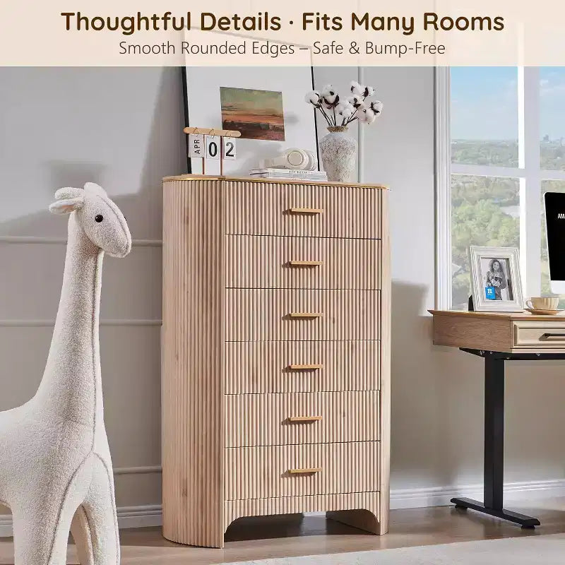 Commode cannelée pour chambre à coucher, commode de rangement avec poignées dorées, profil incurvé, organisateur de commodes de rangement en bois pour chambre à coucher, salon