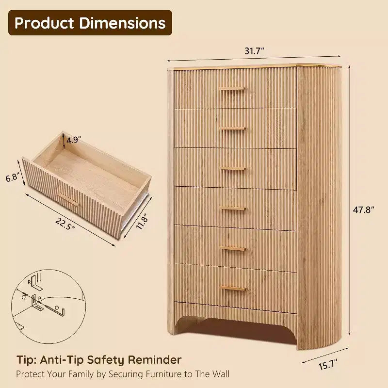 Commode cannelée pour chambre à coucher, commode de rangement avec poignées dorées, profil incurvé, organisateur de commodes de rangement en bois pour chambre à coucher, salon