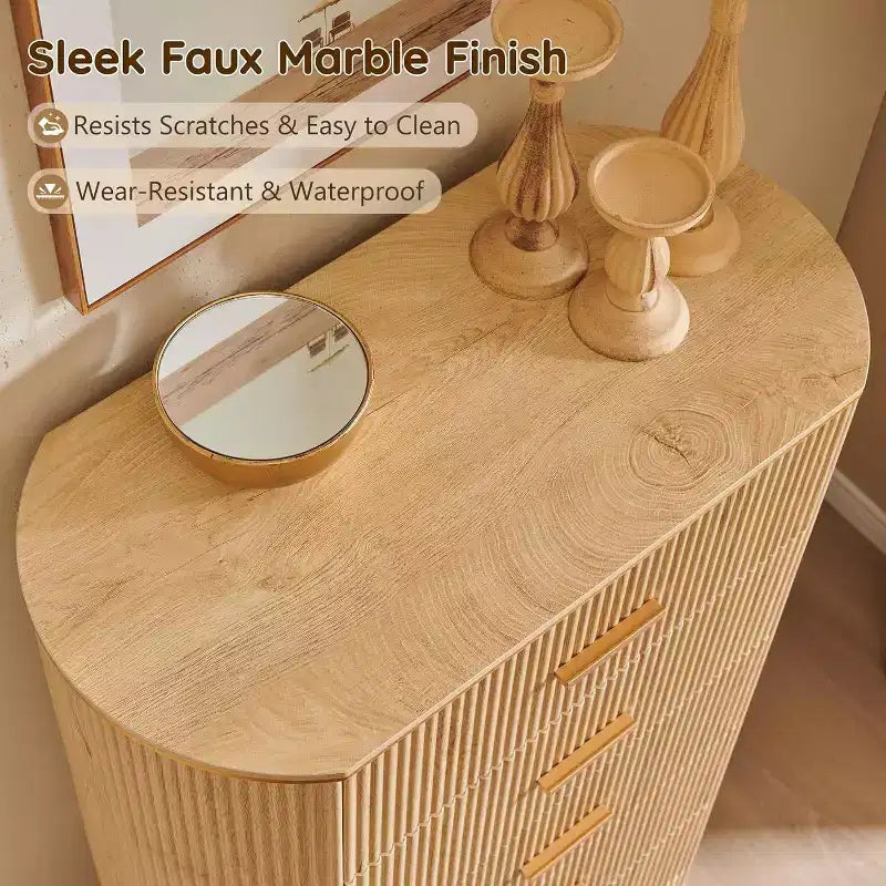 Commode cannelée pour chambre à coucher, commode de rangement avec poignées dorées, profil incurvé, organisateur de commodes de rangement en bois pour chambre à coucher, salon