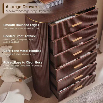 Commode cannelée pour chambre à coucher, commode de rangement avec poignées dorées, profil incurvé, organisateur de commodes de rangement en bois pour chambre à coucher, salon
