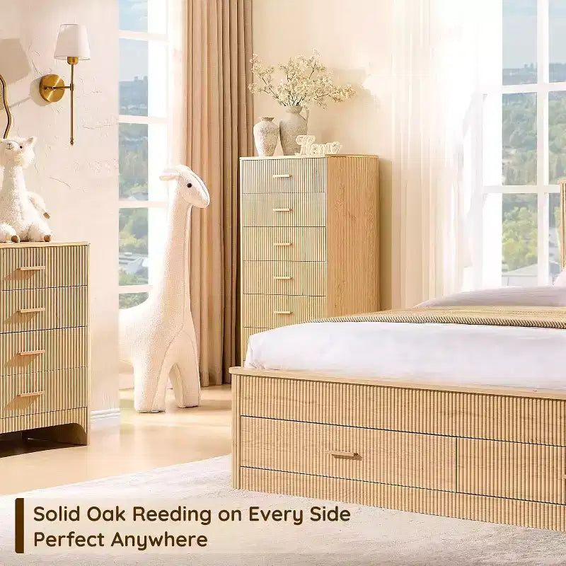 Commode cannelée pour chambre à coucher, commode de rangement avec poignées dorées, profil incurvé, organisateur de commodes de rangement en bois pour chambre à coucher, salon
