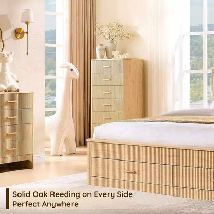 Commode cannelée pour chambre à coucher, commode de rangement avec poignées dorées, profil incurvé, organisateur de commodes de rangement en bois pour chambre à coucher, salon