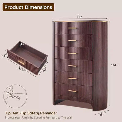 Commode cannelée pour chambre à coucher, commode de rangement avec poignées dorées, profil incurvé, organisateur de commodes de rangement en bois pour chambre à coucher, salon