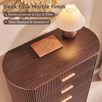 Commode cannelée pour chambre à coucher, commode de rangement avec poignées dorées, profil incurvé, organisateur de commodes de rangement en bois pour chambre à coucher, salon