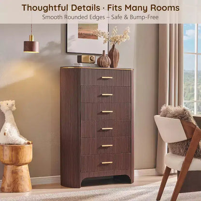 Commode cannelée pour chambre à coucher, commode de rangement avec poignées dorées, profil incurvé, organisateur de commodes de rangement en bois pour chambre à coucher, salon