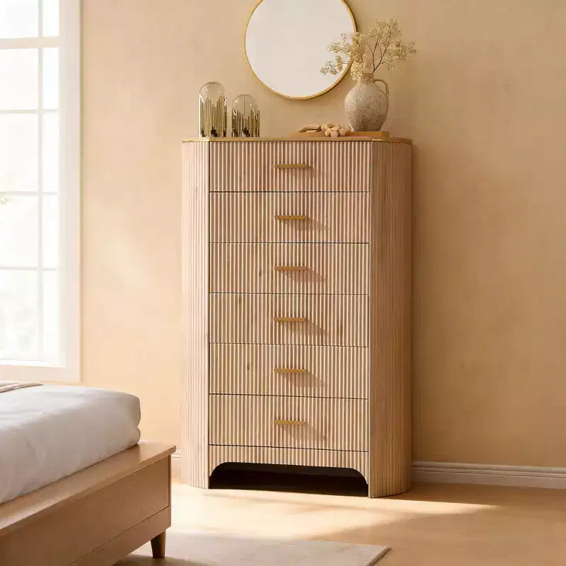 Commode cannelée pour chambre à coucher, commode de rangement avec poignées dorées, profil incurvé, organisateur de commodes de rangement en bois pour chambre à coucher, salon