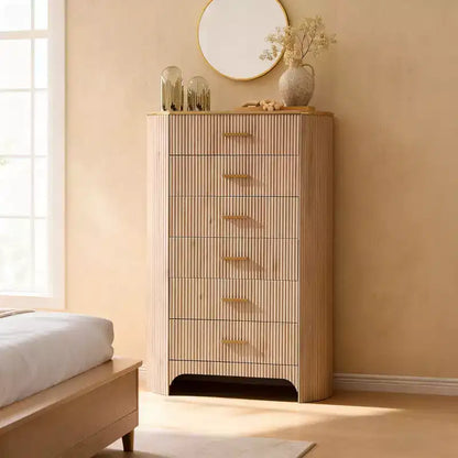 Commode cannelée pour chambre à coucher, commode de rangement avec poignées dorées, profil incurvé, organisateur de commodes de rangement en bois pour chambre à coucher, salon