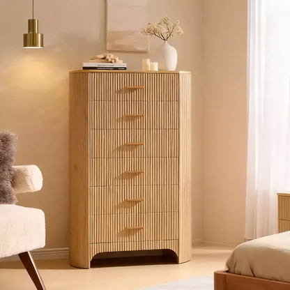 Commode cannelée pour chambre à coucher, commode de rangement avec poignées dorées, profil incurvé, organisateur de commodes de rangement en bois pour chambre à coucher, salon