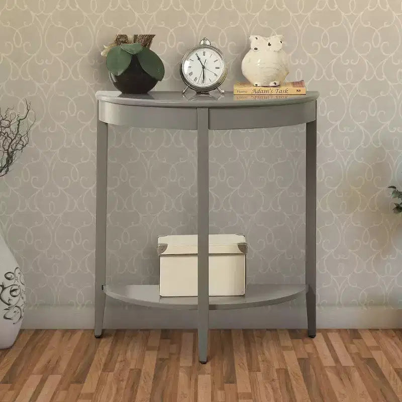 Royal Hampton Half Moon Shaped Console Table with One Open Bottom Shelf, Gray