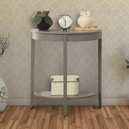 Royal Hampton Half Moon Shaped Console Table with One Open Bottom Shelf, Gray