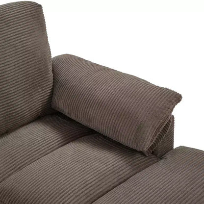 Canapé d'angle en velours côtelé Polibi en U avec poufs de rangement cachés, console USB et porte-gobelets