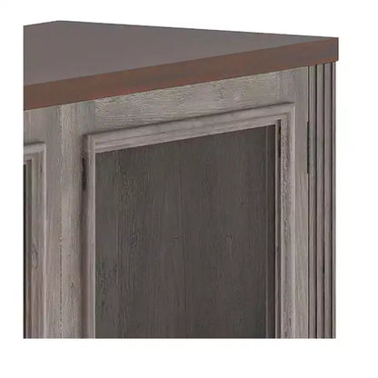 Bureau de direction d'angle en L de style ferme avec huche et tiroirs, en bois, avec prise électrique intégrée