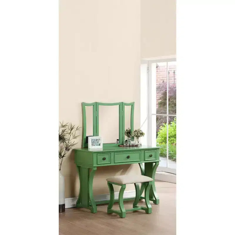 Ensemble de coiffeuse en bois Poundex avec miroir et tabouret