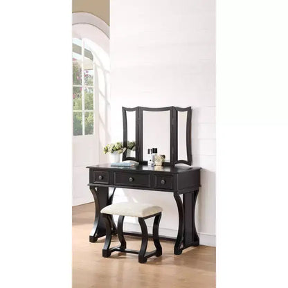 Ensemble de coiffeuse en bois Poundex avec miroir et tabouret
