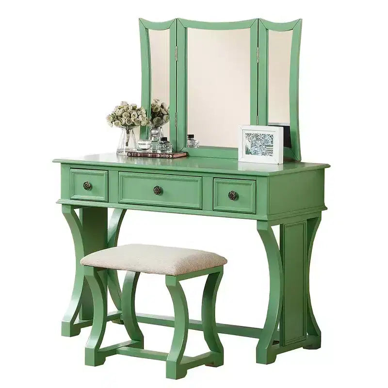 Ensemble de coiffeuse en bois Poundex avec miroir et tabouret