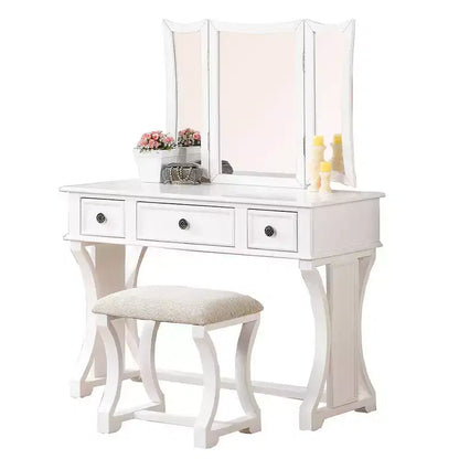 Ensemble de coiffeuse en bois Poundex avec miroir et tabouret