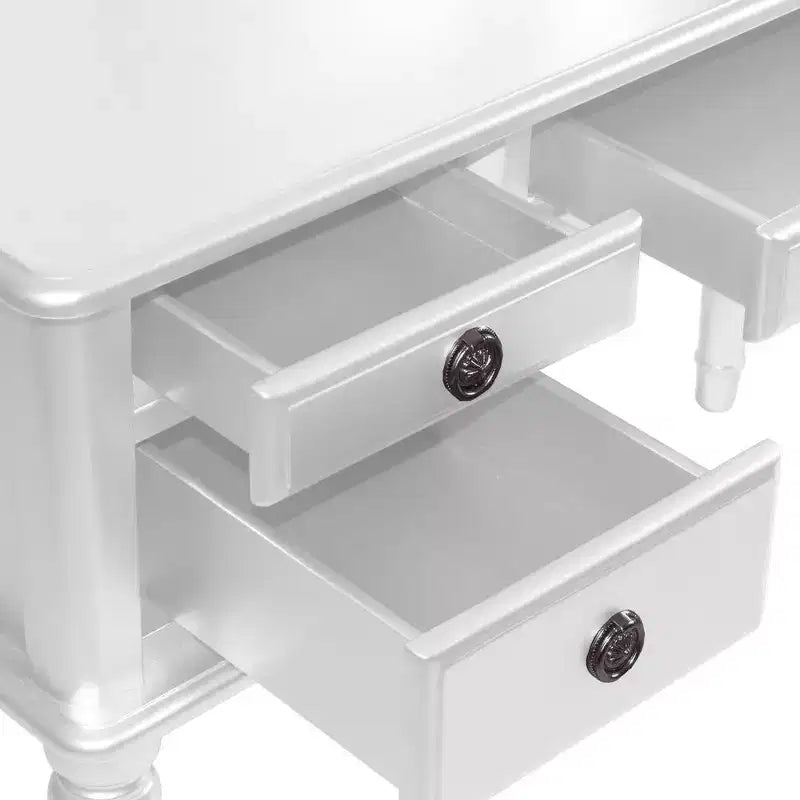 Poundex Coiffeuse en bois avec miroir et tabouret - Blanc