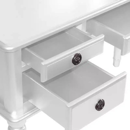 Poundex Coiffeuse en bois avec miroir et tabouret - Blanc