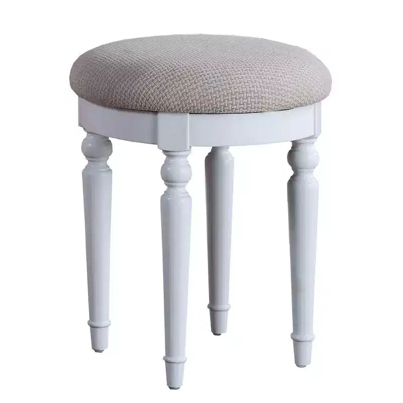 Poundex Coiffeuse en bois avec miroir et tabouret - Blanc