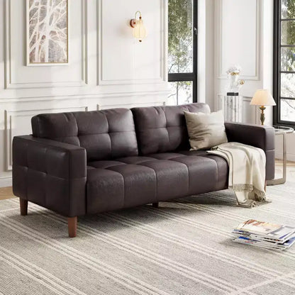 Canapé 3 places en similicuir de 83 po de large, avec sièges profonds, coussin à ressorts et 2 coussins de dossier amovibles, pour salon, chambre et bureau
