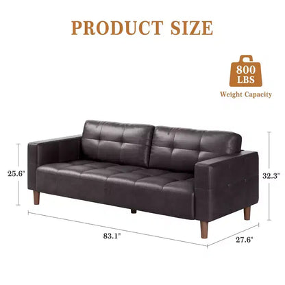 Canapé 3 places en similicuir de 83 po de large, avec sièges profonds, coussin à ressorts et 2 coussins de dossier amovibles, pour salon, chambre et bureau