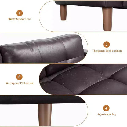 Canapé 3 places en similicuir de 83 po de large, avec sièges profonds, coussin à ressorts et 2 coussins de dossier amovibles, pour salon, chambre et bureau