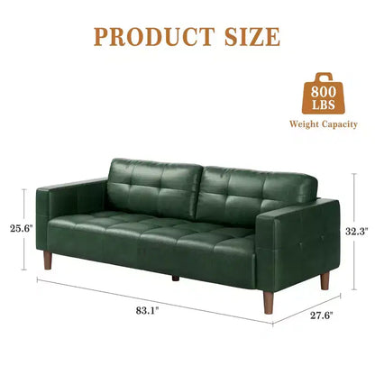 Canapé 3 places en similicuir de 83 po de large, avec sièges profonds, coussin à ressorts et 2 coussins de dossier amovibles, pour salon, chambre et bureau