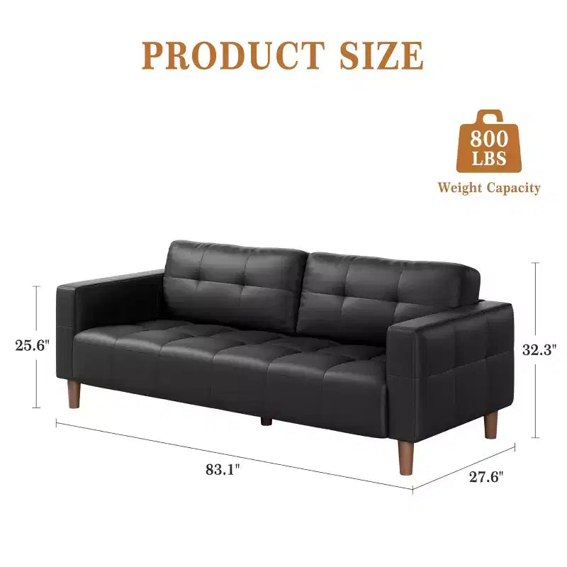 Canapé 3 places en similicuir de 83 po de large, avec sièges profonds, coussin à ressorts et 2 coussins de dossier amovibles, pour salon, chambre et bureau