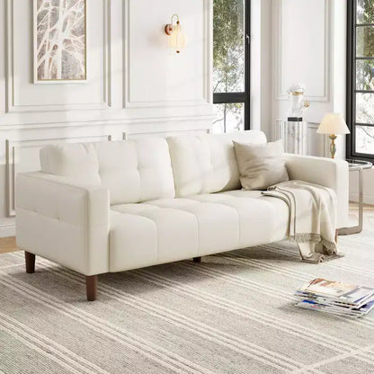 Canapé 3 places en similicuir de 83 po de large, avec sièges profonds, coussin à ressorts et 2 coussins de dossier amovibles, pour salon, chambre et bureau