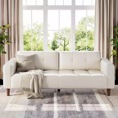 Canapé 3 places en similicuir de 83 po de large, avec sièges profonds, coussin à ressorts et 2 coussins de dossier amovibles, pour salon, chambre et bureau