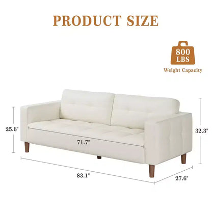 Canapé 3 places en similicuir de 83 po de large, avec sièges profonds, coussin à ressorts et 2 coussins de dossier amovibles, pour salon, chambre et bureau